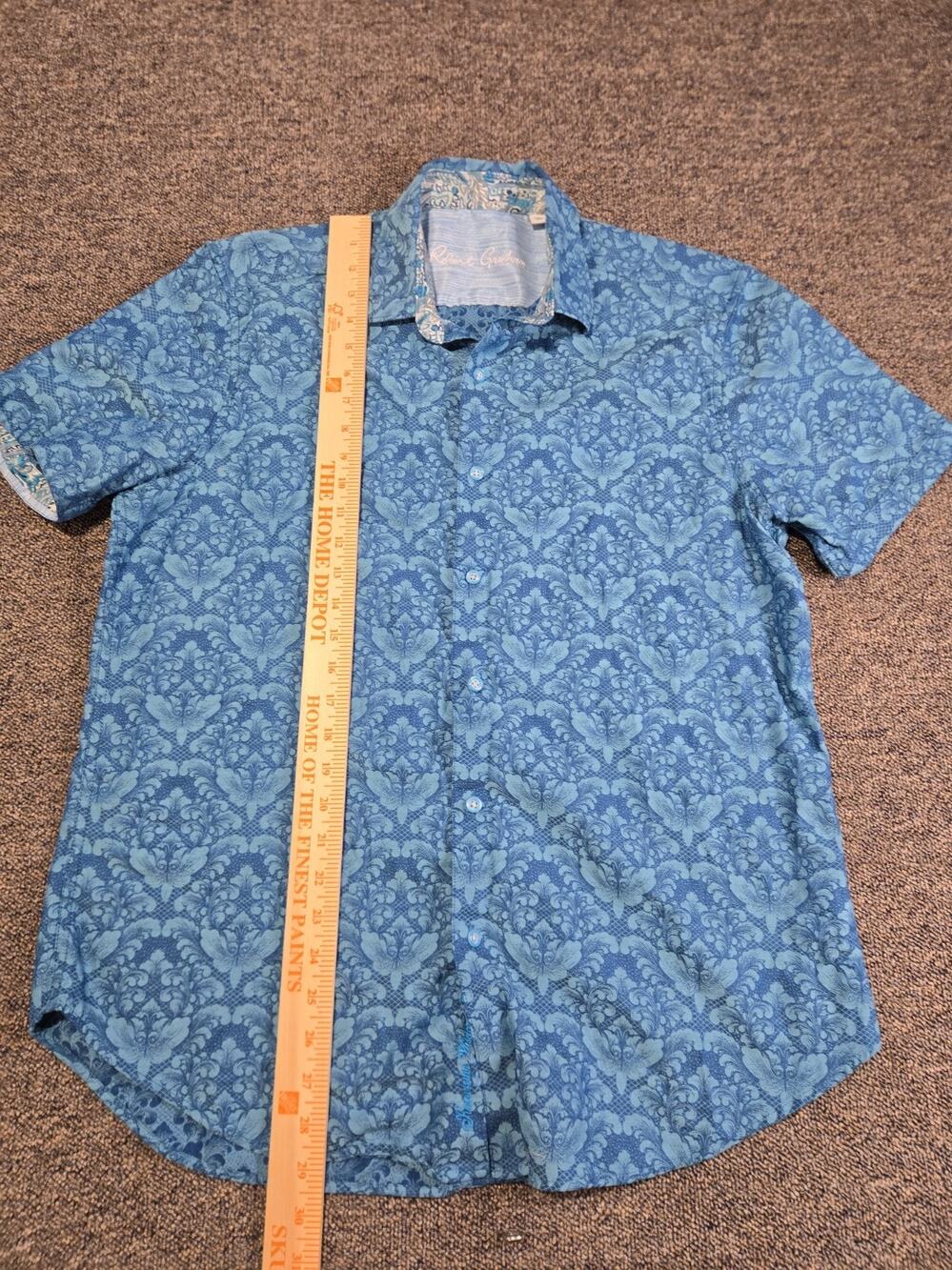 Robert Graham Men Blue Paisley Flip Cuff Short Sleeve Button Down Shirt Sz Large